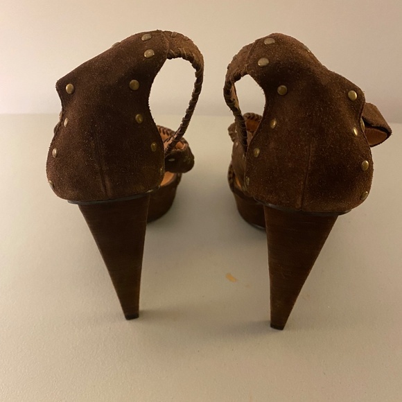 No 704b.Veronica Brown Suede Stacked Whipstitch Stilettos ~ 41 - Picture 4 of 11